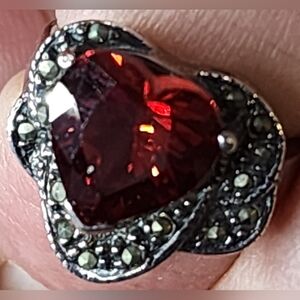 Sterling Silver Heart Red Gemstone Ring  Size 5.75